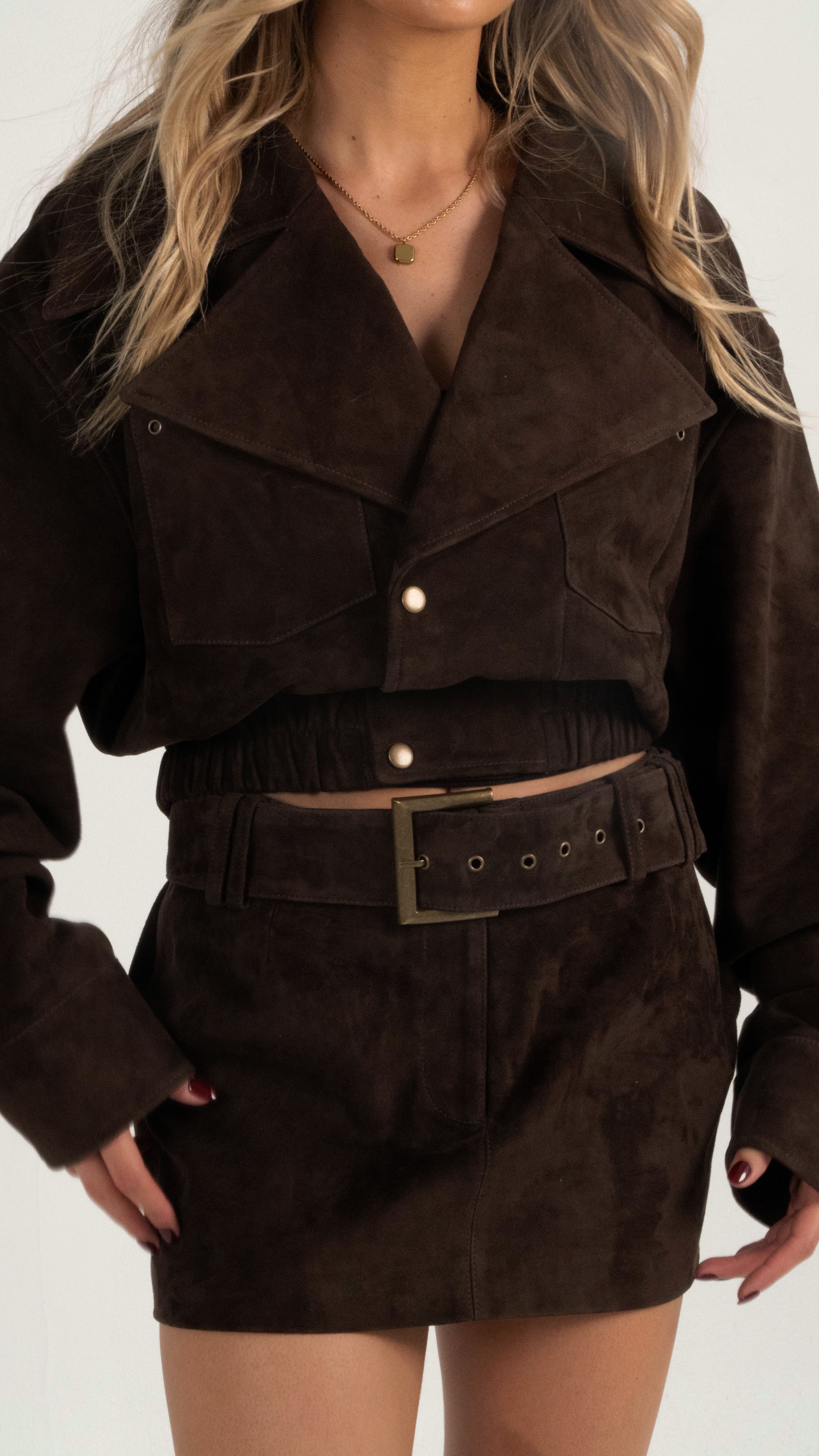 Suede Cropped Bomber Jacket