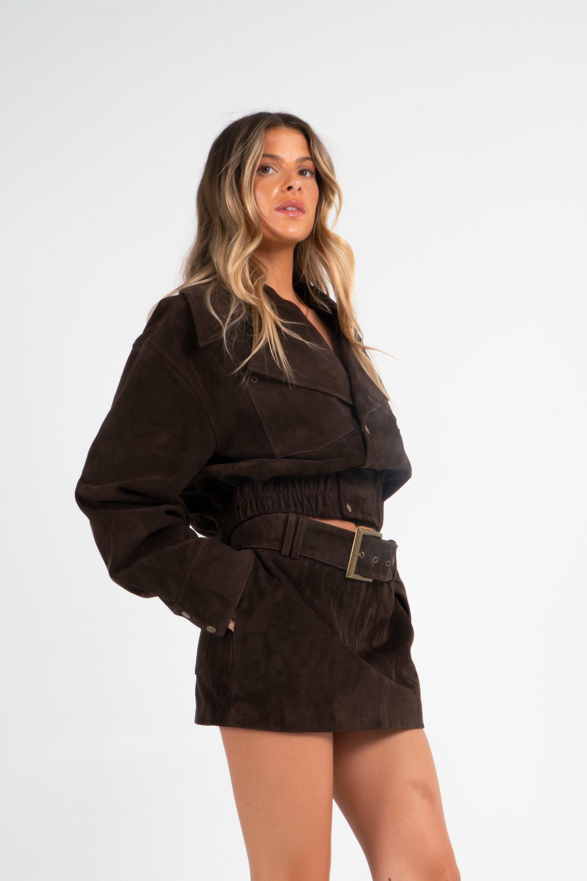 Suede Cropped Bomber Jacket
