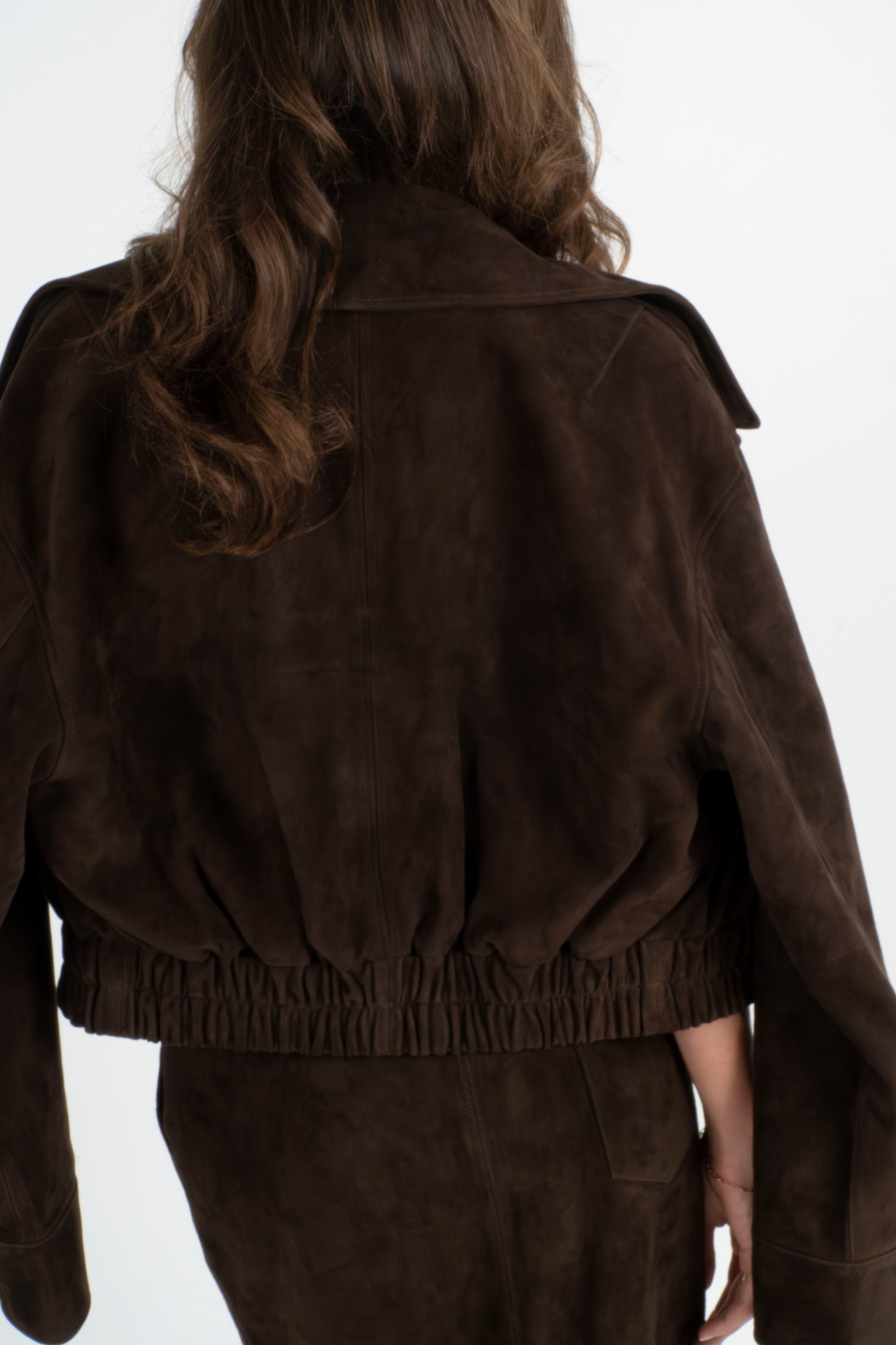 Suede Cropped Bomber Jacket