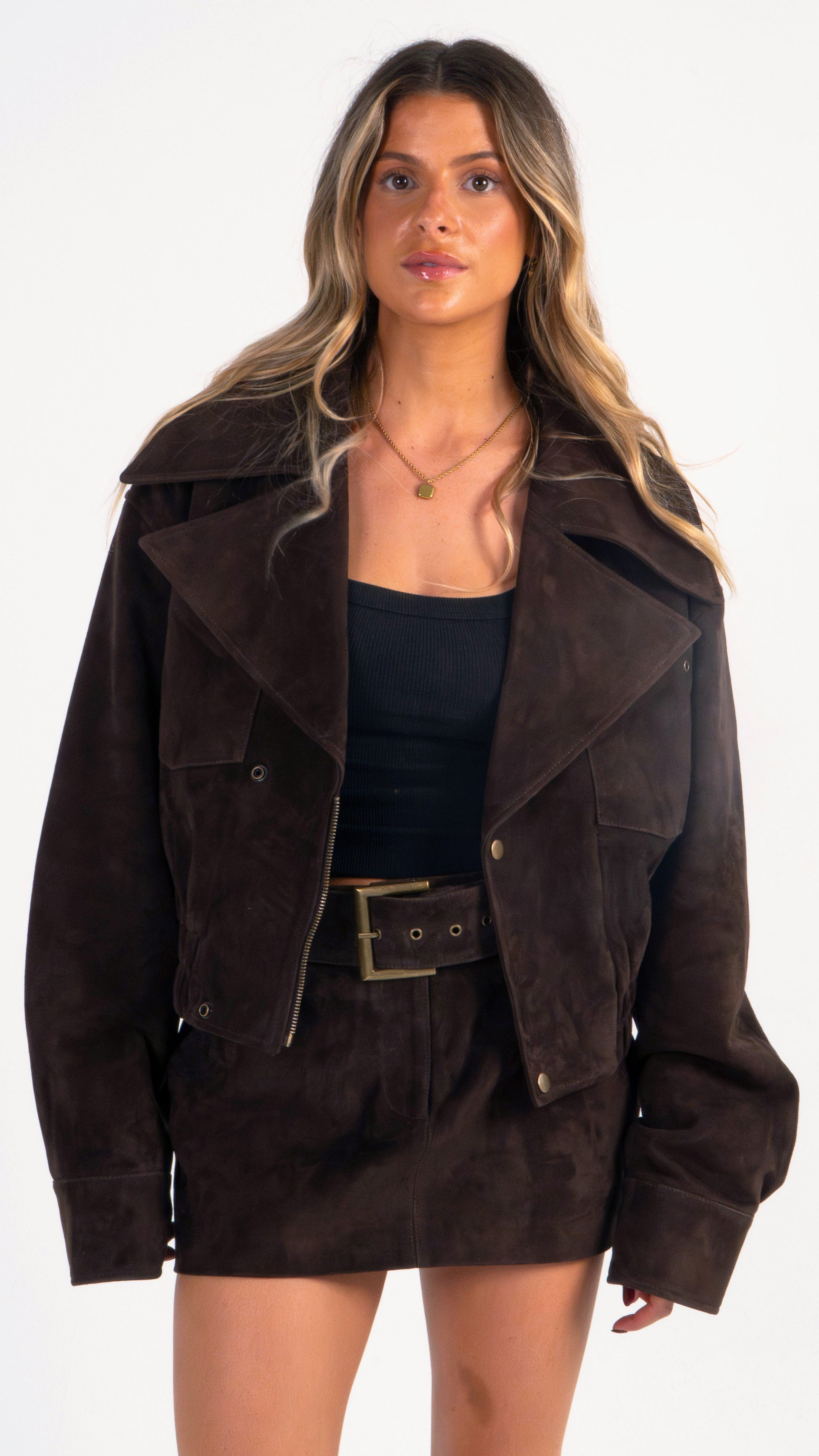 Suede Cropped Bomber Jacket